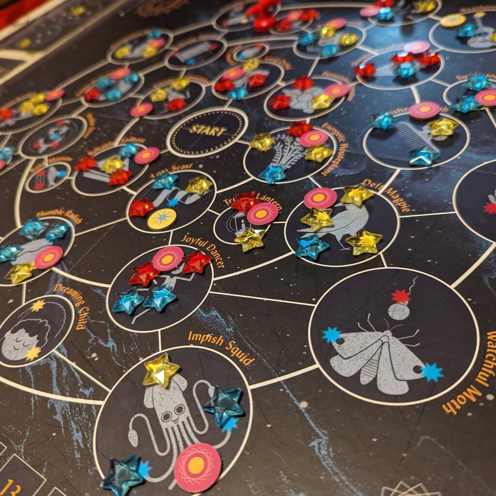 Starry Night Sky game - a board with mythical constellations on and small shiny stars on some of them